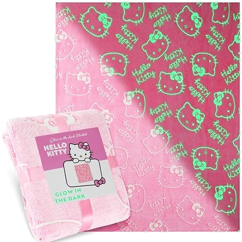 Hello Kitty Sanrio Glow in The Dark Throw Blanket 51x59” for Girls Teens Women, Soft Fleece Throw Blanket for Sofa Bed, Kawaii Gifts for Kids (Pink Hello Kitty) - Image 1