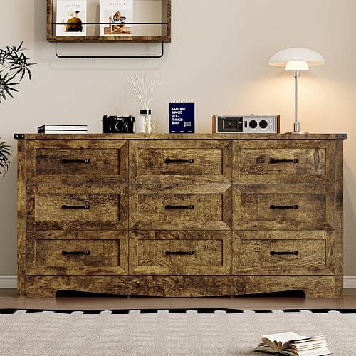 BORNOON 9-Drawer Dresser for Bedroom, Modern Wooden Chest of Drawers with Metal Handles, Anti-Tipping Design, Sturdy and Stable Storage Organizer for Living Room, Entryway, Home Office thumbnail 3