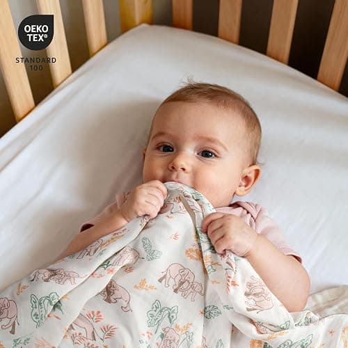 GLLQUEN BABY Muslin Swaddle Blankets 4-Pack Breathable Receiving Blankets (35" x 40") Soft Baby Blankets for Girls and Boys Newborn Essentials Muslin Burp Cloths Swaddle Wrap Baby Gift(Pink Elephant) thumbnail 4