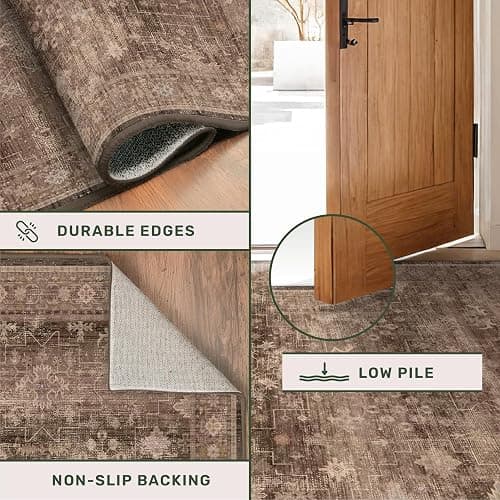 Hazo Haus Boho Taupe Brown 5x7 Living Room Rug - Modern Vintage Traditional Oriental Neutral, Washable Low Pile Non-Slip Large Area Rugs for Nursery Dining Under Table thumbnail 5