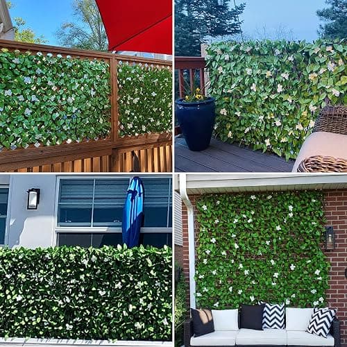 JOYSFIT Expandable Faux Ivy Fence,Artificial Privacy Screen Decor for Outdoor Wall, Balcony and Patio, Single Sided Leaves (1,White Flower) thumbnail 6