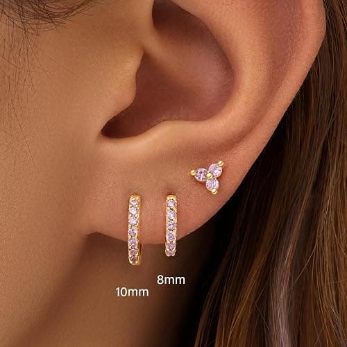 Poxtex Small Hoop Earrings for Women, Diamond Shamrock Stud Huggie Cartilage Earrings Set for Multiple Piercing, 3 Pairs Trendy St Patricks Holiday Jewelry Gifts thumbnail 4