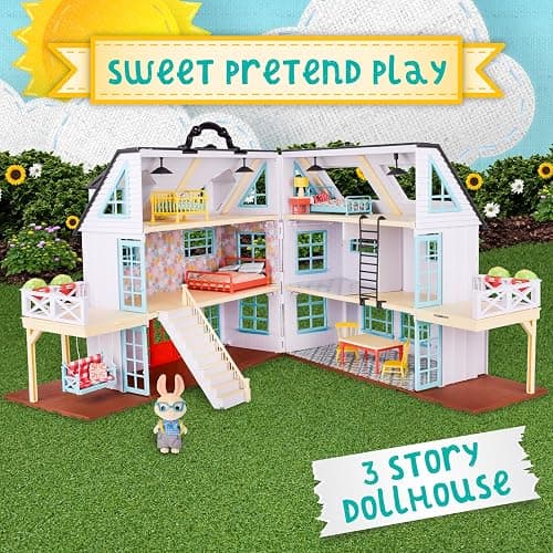 Honey Bee Acres Buzzby Farmhouse, Dollhouse Playset with Miniature Doll Figure, Furniture and Accessories. 25 Pieces, Ages 3+ thumbnail 4