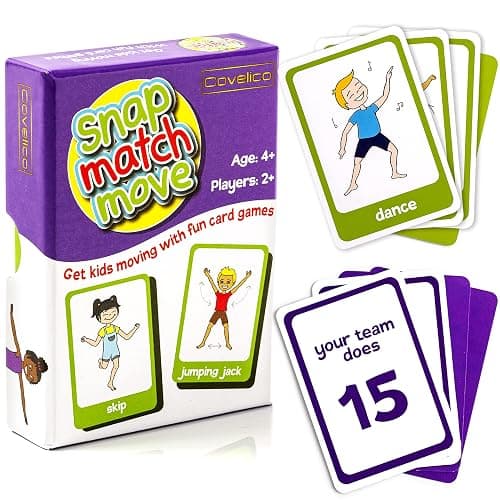 Covelico Exercise Cards for Kids, Play PE Games with 20 Exercises, 52 Cards | PE Teacher Must Haves, Solo or Group Play, Indoor Classroom Recess Games, Home School Therapy, Snap Memory Go Fish, Ages 4+ - Image 1