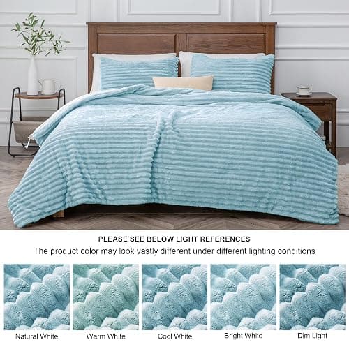 BEDELITE Fleece Queen Comforter Set -Super Soft & Warm Fluffy Light Blue Bedding, Luxury Fuzzy Heavy Bed Set for Winter with 2 Pillow Cases thumbnail 8
