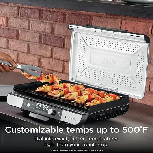 Ninja Sizzle Pro XL 20-Inch Indoor Griddle + Grill, Detachable Ventilated Lid, Grease Control, Ceramic Nonstick Plates, Even Edge Cooking, Extra Large Capacity, Versatile, Silver, GX101 thumbnail 5