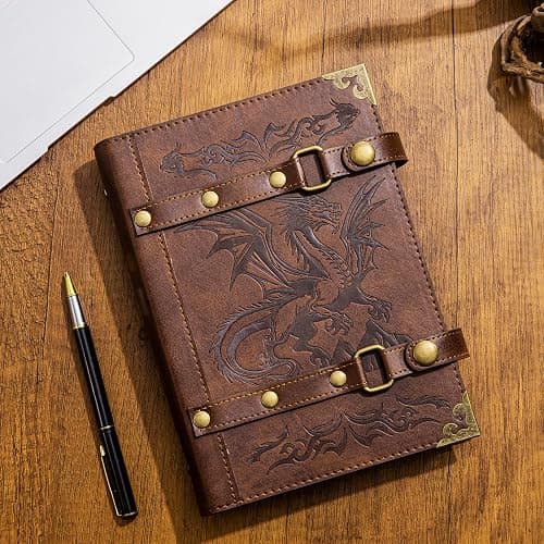 DUROTAN DND Notebook Dragon Journal for Dungeons And Dragons/D&D Accessory Gifts refillable Leather 400 Pages A5 personalized Notepad for Men and Women(1-Khaki-Dragon) thumbnail 7