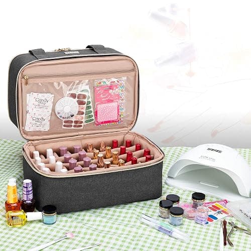 BAFASO Nail Polish Organizer Holds 40 Bottles (15ml - 0.5 fl.oz) and a Nail Lamp, Nail Polish Carrying Case with Manicure Tools Storage Sections (Bag Only), Black thumbnail 6