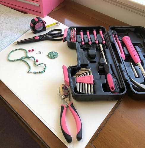 Apollo Tools Original 39 Piece General Household Tool Set in Toolbox Storage Case with Essential Hand Tools for Everyday Home Repairs, DIY and Crafts - Pink Ribbon - Pink - DT9706P thumbnail 2