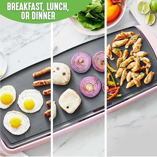 GreenLife 20” Extra Large Electric Griddle, Non-Toxic PFAS-Free Ceramic Nonstick, Temperature Control, Quick Even Heating, Removable Drip Tray, Pancakes, Eggs, Sausage, Easy Clean, Pink thumbnail 9