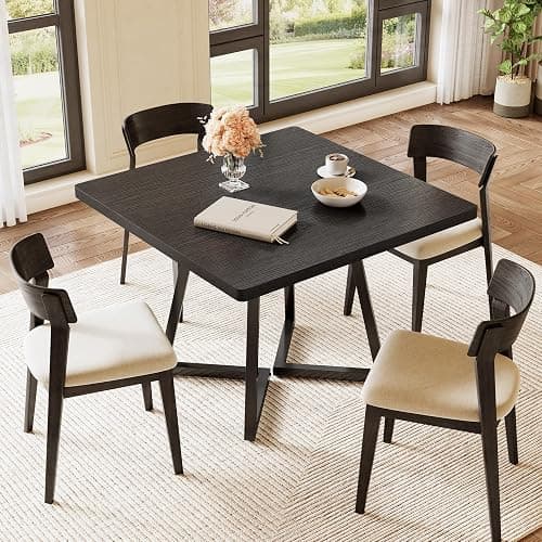 LITTLE TREE 31.5 Inches Small Dining Table for 4, Square Dinner Table for Small Space, Dining Room Tables, Black Wooden Kitchen Table with Metal Legs, Modern Leisure Cafe Table for Apartment thumbnail 6