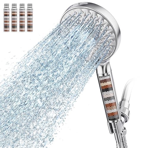 SR SUN RISE Filtered Shower Head with Handheld High Pressure 9 Spray Mode Showerhead Detachable Shower Head Water Softener Filters Beads for Hard Water Remove Chlorine 4 Filters Chrome - Image 1