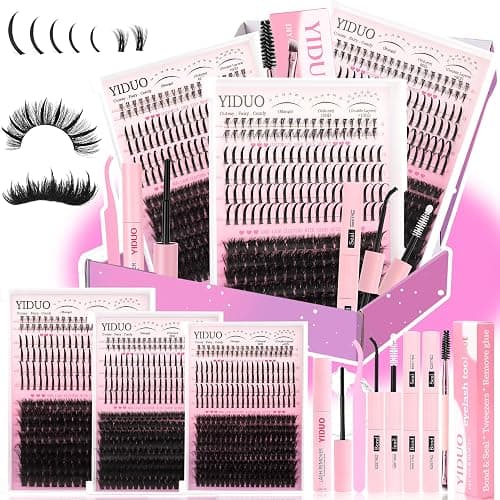 YIDUO Lash Clusters Kit with Spikes Bottom clusters Eyelash Extensions 808Pcs with 2X Bond&Seal 60D/80D/100D 3D Volume D Curl Wispy DIY Individual Lashes Large Pack for Beginners Choice - Image 1