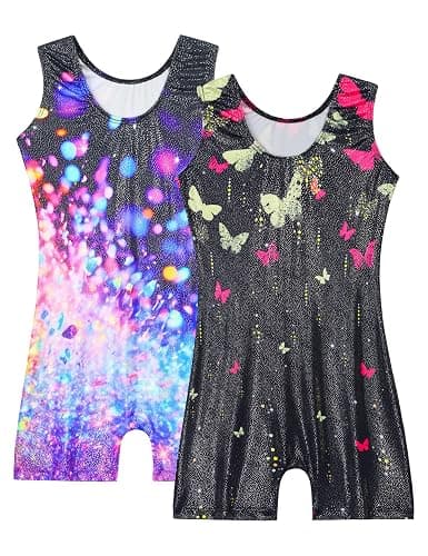 Nymphperi 2 Packs Gymnastics Leotard for Girls Sparkle Biketards with Shorts Kids Sleeveless Unitard One-Piece Dancewear thumbnail 2