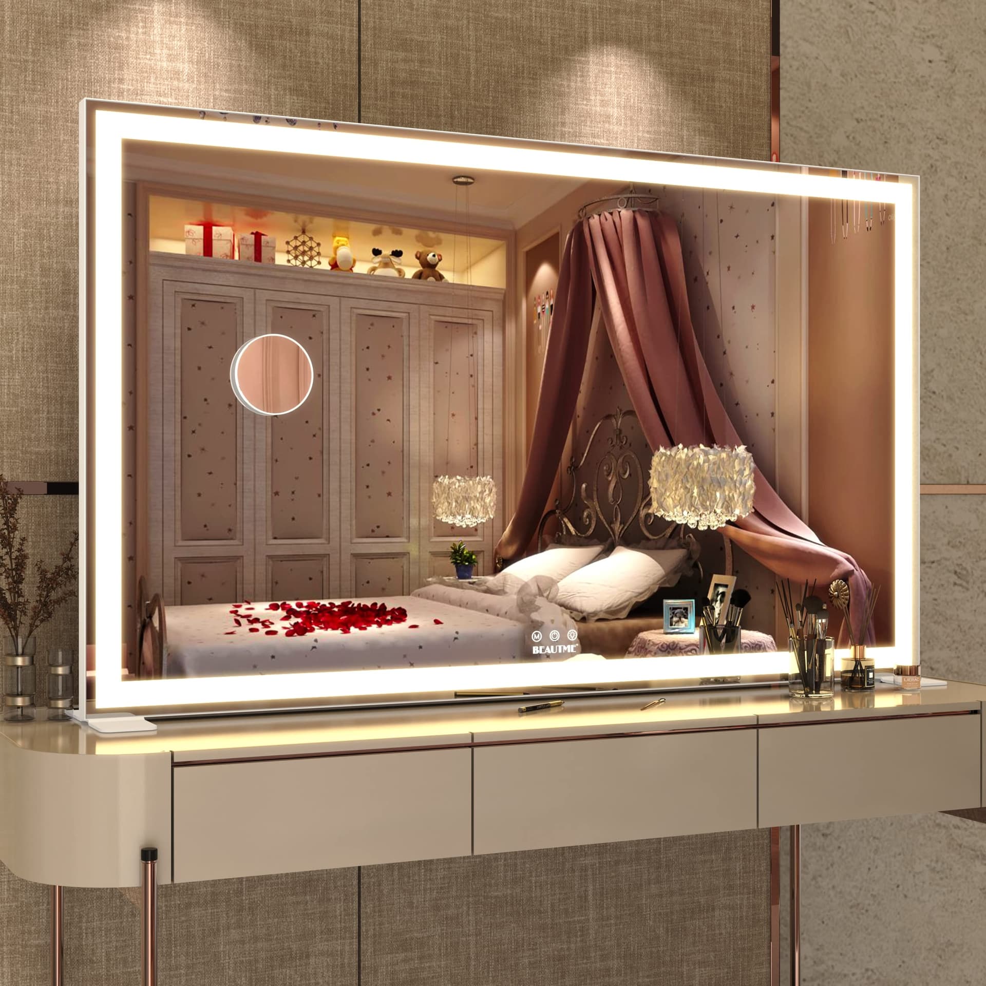 Vanity Mirror with Lights, Lighted Makeup Miror with Adjustable LED Light, Light up Mirror for Makeup Touch Control 3 Colors, 101.6 * 61.8cm, White thumbnail 2