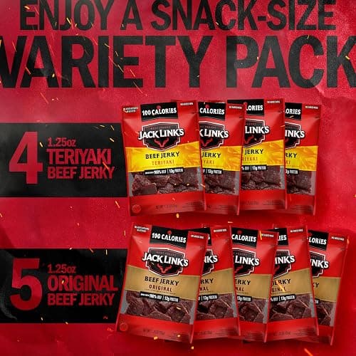 Jack Link's Beef Jerky Variety Pack - Original and Teriyaki - (9 Pack) 1.25 oz Bag - Ready to Eat Protein Snacks - 13g Protein per Serving - Made with 100% Real Beef thumbnail 7