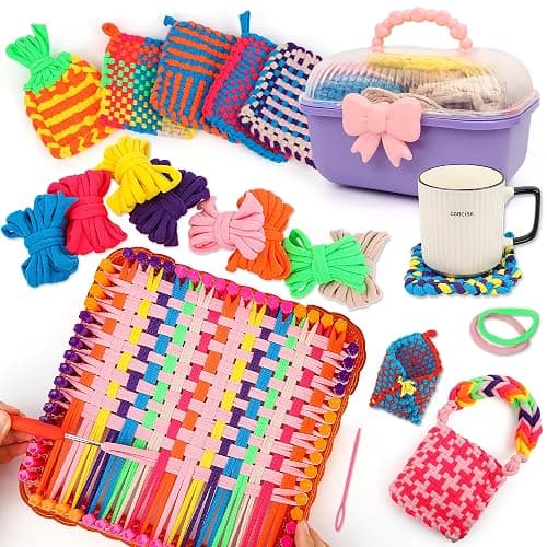 Weaving Loom Kit for Kids Ages 8-12, DIY Arts and Crafts Loom Knitting Projects Set, Ideas Birthday Gifts for Girls Toys, Crochet Kit for Beginners Potholder Tools Creative Supplies With Elastic Cord - Image 1