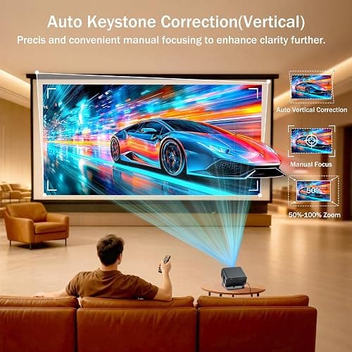 Portable Mini Projector, 720P Native HD with WiFi 6 & Bluetooth 5.2, 4K | Support Auto Keystone Compatible with Smartphone, Laptop, TV Stick, PS5 | Built-in Speaker for Home Cinema, Camping (Black) thumbnail 6