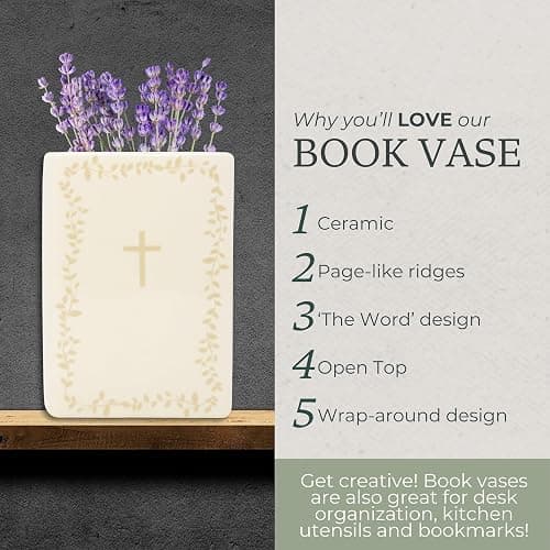 Steel Mill & Co. Ceramic Book-Shaped Vase, The Word | Original Large Decorative Vases for Christian Home Decor, Classic Faith Bookshelf Decor, Unique Vase for Religious Living thumbnail 8