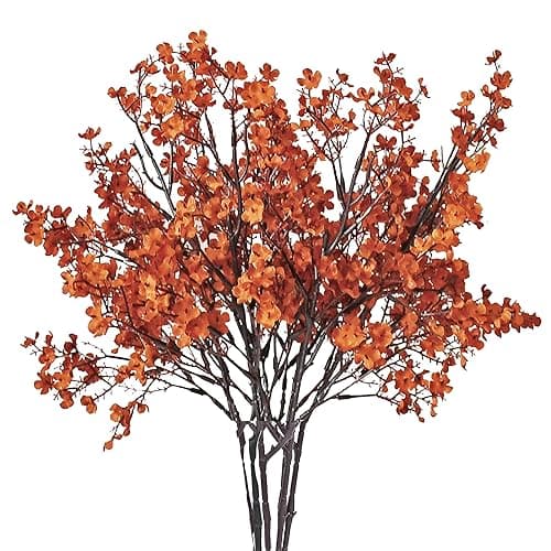 Mandy's 6pcs Burnt Orange Artificial Flowers Silk Fall Flowers Babys Breath Gypsophila 18.7" for Home Kitchen Decor Thanksgiving Decorations New Year Spring - Burnt Orange - 6