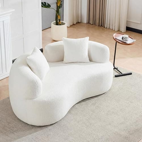 67”Curved Loveseat Sofa for Living Room, Deep Seat Love Seat Couch with 2 Throw Pillows, Modern Loveseat Adopt Teddy Fabric, Suitable Small Spaces The Cloud Loveseat, No Assembly Needed, White - Image 1