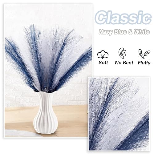 Acfruits 30PCS Blue and White Faux Pampas Grass 17" for Vase Filler Decor | Fluffy Artificial Pampas Grass, Blue and White Feather Pampas, Pompas Grass, Flower Arrangement and Vase Filler thumbnail 6