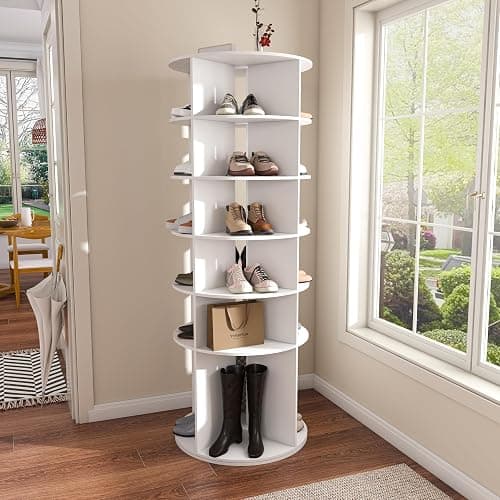 Runboll 6-Tier Rotating Shoe Rack Tower Spinning Shoe Display Lazy Susan Storage Tower, Free Standing 360 Revolving Shoe Organizer for Living Room Entryway Doorway - Image 1