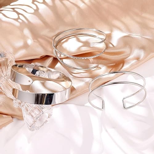 NICEIGHT 3Pcs Arm Cuff for Women Open Upper Arm Cuff Bangle Armlet Gold Silver Adjustable Armband Arm Bracelet Set thumbnail 2