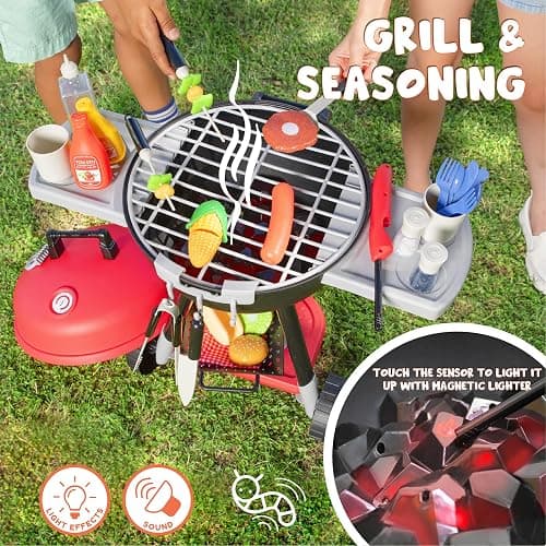 JOYIN 34 PCS Kitchen Toy Set, BBQ Play Grill, Cooking Toy Set, Little Chef Play, Kids Grill Playset Interactive BBQ for Kids with Light & Sound, Christmas Birthday Gift for Boys Girls thumbnail 3