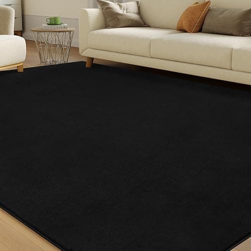 CASTLYE Solid Washable Area Rug - 3x5 Medium Pile Faux Cashmere Carpet for Living Room Bedroom, Black - Image 1
