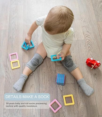 Baby Mid-Crew Socks with Grips (9 Pairs) for 0-7 Years Old Toddler Boy Girl Kids thumbnail 4