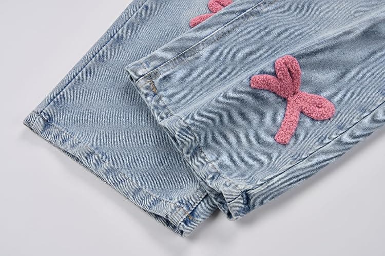 Kidinix Baggy Jeans for Girls Wide Leg Cute Bow Star Jeans Kids Elastic Wasited Denim Pants 5-14Y thumbnail 5
