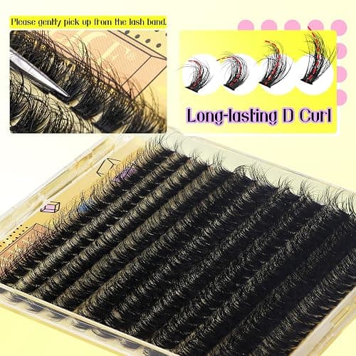 ALICE Lash Clusters Kit Fluffy Volume Lash Extension Kit 3D Wispy Natural DIY Eyelash Extension Kit with 220Pcs Individual Lashes, Lash Bond and Remover,Tweezers(10-16mm,0.05D, D Curl) thumbnail 2