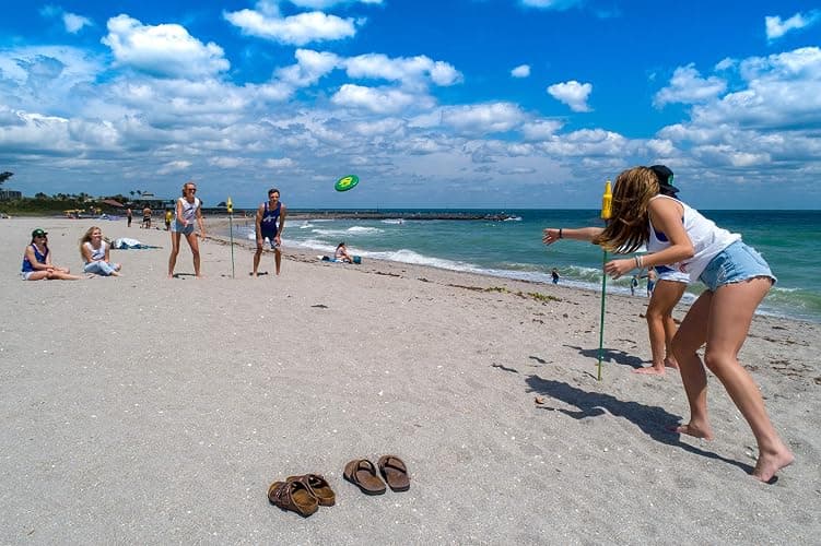 Bottle Bash Outdoor Flying Disc Game Set – Frisbee Toss Backyard and Beach Game for Family, Adult & Kids - Beersbee & Polish Horseshoes thumbnail 6