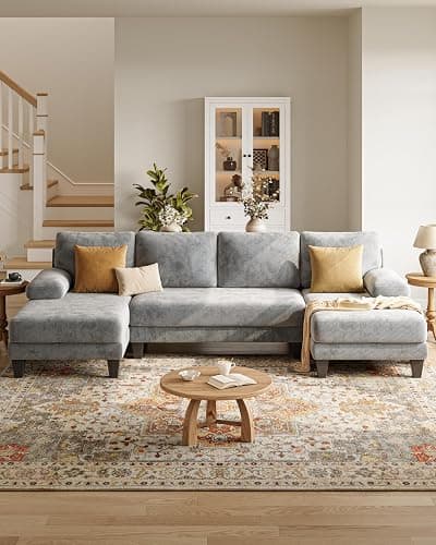TROMIRY U-Shaped Sectional Couches for Living Room | 112 Inch Modern Sectional Couch | Light Grey Chenille Sofa with Double Chaise for Apartment thumbnail 7
