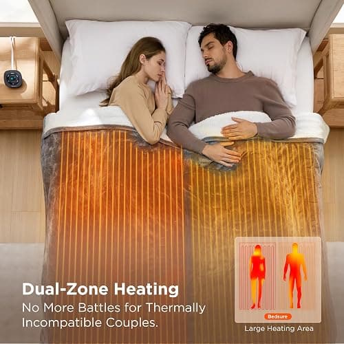 Bedsure Electric Blanket Queen Size - Dual Control Heated Blanket Queen, GentleSoft Fast Heating with 10 Time Settings & 10 Heat Settings, Warm Gift for Grandma (84x90 inches, Grey) thumbnail 5