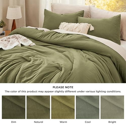 Bedsure King Size Comforter Set, Olive Green Soft Prewashed Bedding for All Seasons, 3 Pieces GentleSoft™ Warm Down Alternative Bed Set, 1 Lightweight Comforter (104"x90") and 2 Pillowcases (20"x36") thumbnail 7