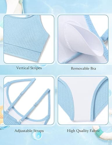 NECIOUS Girls Swimsuits Color Block Two Piece Bathing Suit Adjustable Straps Teen Bikini Sets with Chest Pad 9-16Y thumbnail 6