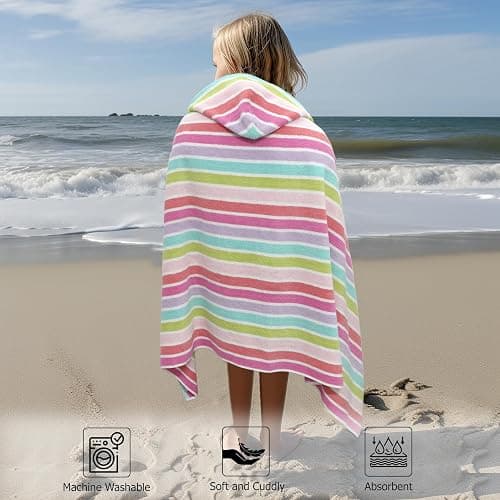 ORIGINAL KIDS Hooded Bath Towel Wrap - 100% Cotton Terry Large Oversized Hooded Kids Towel - Toddler Shower Pool Beach Towel - Super Soft Plush Absorbent Quick Dry Easy Care Gift - 30x60 - Pink Multi thumbnail 4