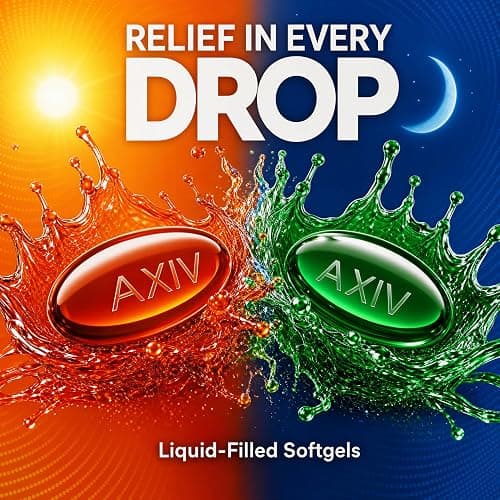 AXIV Day & Night Cold & Flu Medicine Combo Pack Softgels, Daytime & Nighttime Relief for Headache, Fever, Sore Throat, Minor Aches & Pains, & Cough, 48 Softgels thumbnail 3