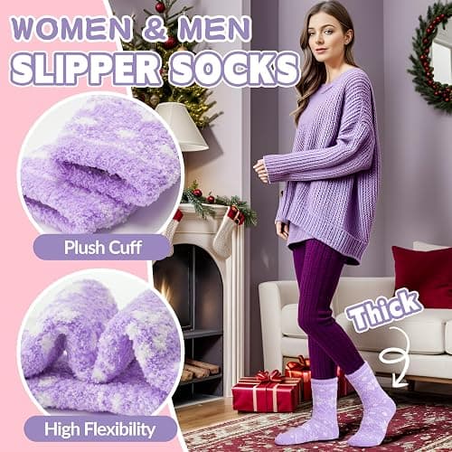 Fuzzy Slipper Socks Thick Fluffy Warm Winter Cozy Plush Soft Sleep Home Socks for Women Men thumbnail 3