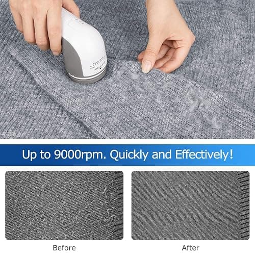 BEAUTURAL Fabric Shaver and Lint Remover, Sweater Defuzzer with 2-Speeds, 2 Replaceable Stainless Steel Blades, Battery Operated, Remove Clothes Fuzz, Lint Balls, Pills, Bobbles Gray thumbnail 3
