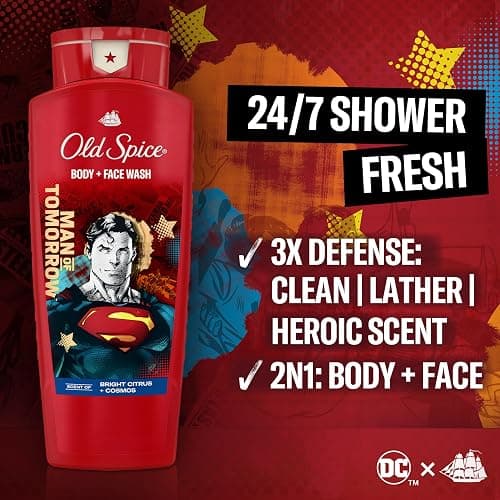 Old Spice Superman Man of Tomorrow Body Wash + Antiperspirant Deodorant Bundle Pack, 24/7 Freshness, Smell Like a Hero, Bright Citrus + Cosmos Lasting Scent, 24 oz & 2.6 oz (Pack of 2) thumbnail 2