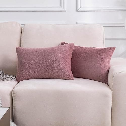 Home Brilliant Pillow Covers 12x20 Decorative Mauve Throw Pillow Cover Super Soft Faux Fur Oblong Pillow Cases for Women Girls Kids, Set of 2, 12 x 20 inch, 30 x 50 cm, Dusty Pink - Image 1