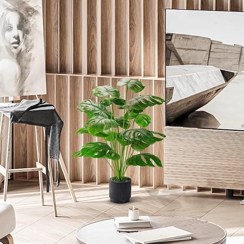 Der Rose 28" Black Pot Fake Monstera Plants, Large Artificial Potted Plants for Indoor & Outdoor Floor Front Porch Modern Decor thumbnail 5