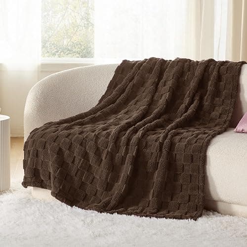 Bedsure GentleSoft Fall Throw Blanket for Couch Dark Brown - Checkered Fleece Blankets Gifts for Women Men Girls, Cute Soft Cozy Throw for Bedroom Home Decor Gifts, 50x60 Inches thumbnail 7