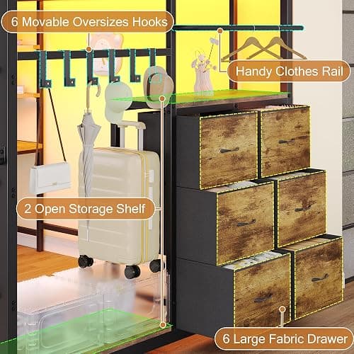 Dnxao Full Size Loft Bed with Desk, Heavy Duty Metal Bed Frame for Teens Adults, 6 Storage Drawers, Power Outlet with Type-C, LED Lights, Integrated Study Workstation for Small Room, Rustic Brown thumbnail 3