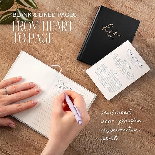 Wedding Vow Books His and Hers – Perfectly Sized, Hardcover Vow Booklets with Gold Foil Lettering – Vows Book Her & Him, Wedding Essentials Idea, Wedding Registry Gifts (Black Ivory, Gold) thumbnail 5