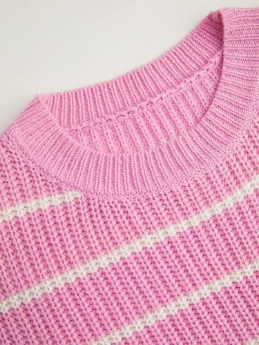 CIDER Women’s Cropped Striped Sweater Long Sleeve Crew Neck Trendy Pullover Tops thumbnail 3