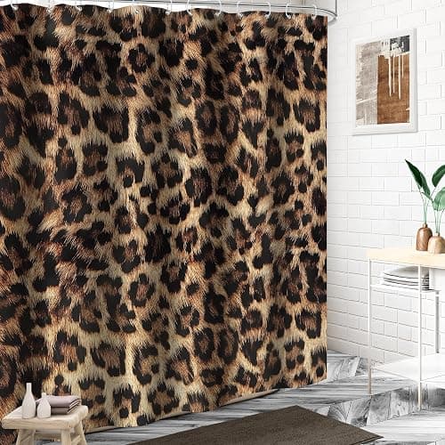 LIGHTINHOME Leopard Print Shower Curtain 72Wx72H Inch Wild Safari Skin Pattern Powerful Cheetah Cat Panthera Black Brown Fur Wildlife Waterproof Bathroom Home Decor 12 Plastic Hooks thumbnail 4